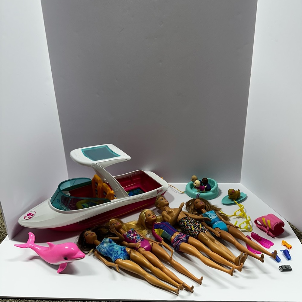 Barbie Dolphin Magic Boat with Barbies and accessories